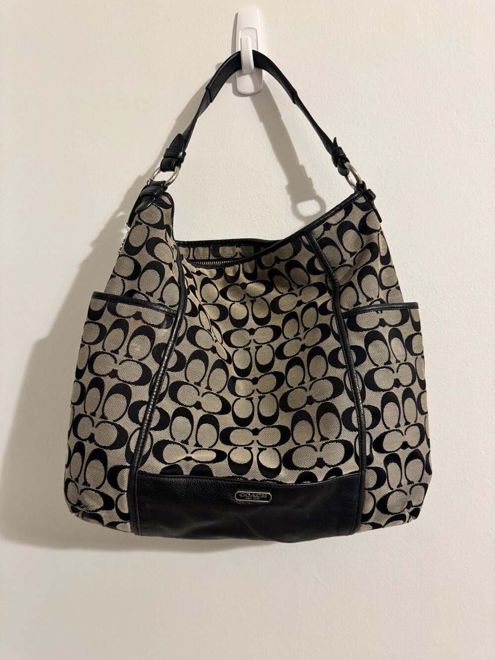 Coach Signature C Jacquard Hobo Shoulder Bag Black Grey